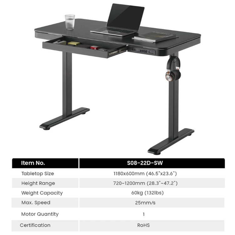 Hot Selling Smart Single Motor Electric Ergonomic Standing Lifting Adjustable Height Gaming Desk with Drawer & USB Ports Home Office