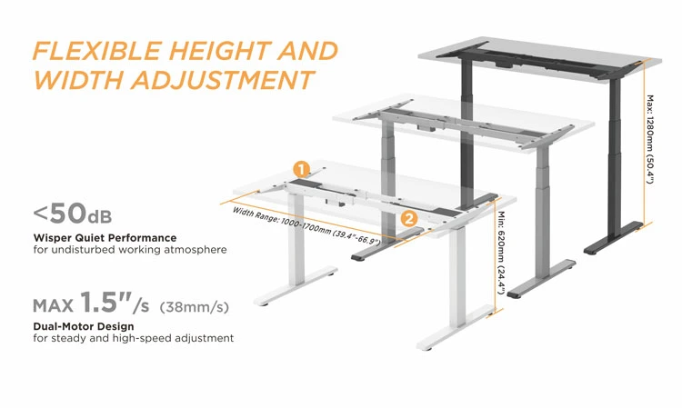 Modern Home Office Furniture Wholesale 3-Stage Dual Motors Electric Standing Table Gaming Height Adjustable Computer Sit to Stand up Desk